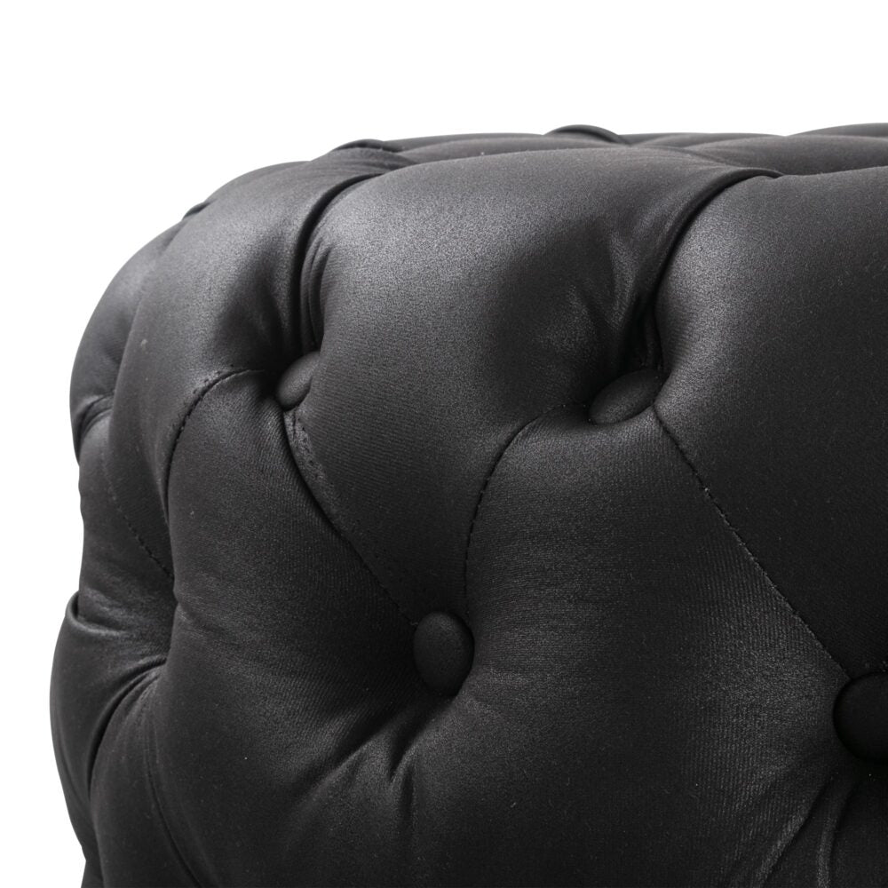 Contemporary Black Leather-look Ottoman with Button 6