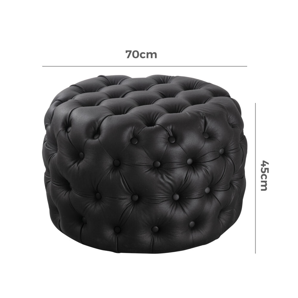 Contemporary Black Leather-look Ottoman with Button 9