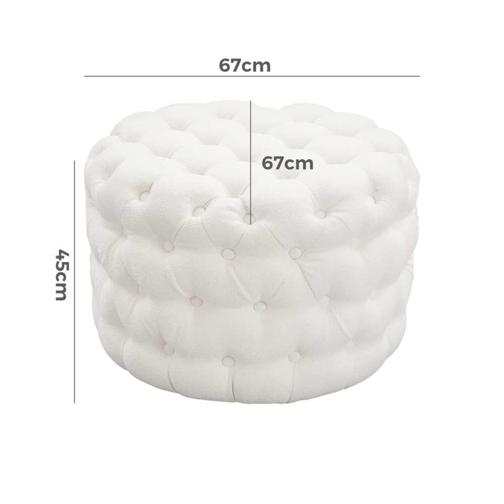 Bouclé White Ottoman-Round 8