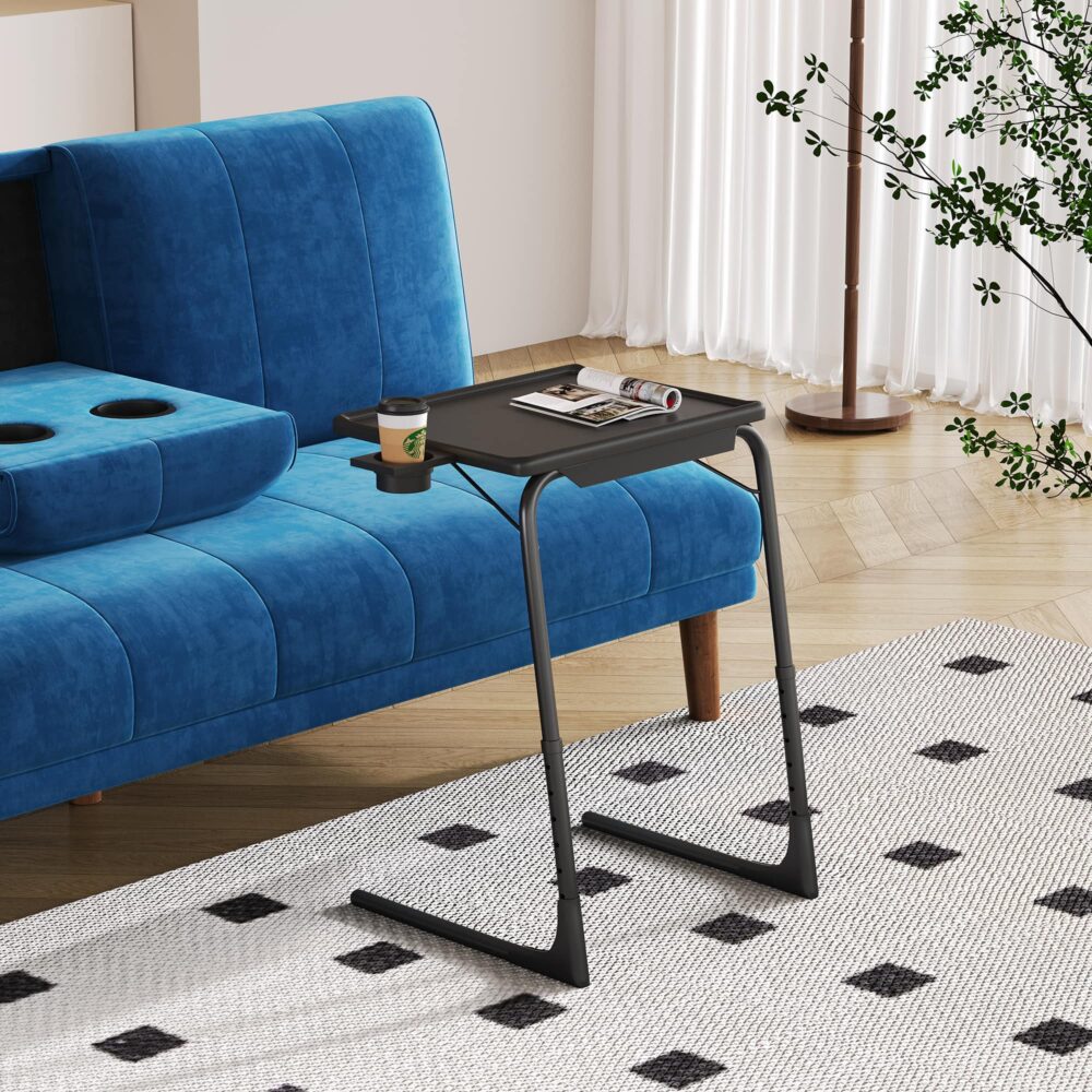 Foldable Table Adjustable Tray Laptop Desk with Removable Cup Holder-Black 3