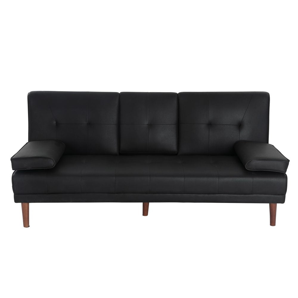 3 Seater Adjustable Sofa Bed With Cup Holder Black 3