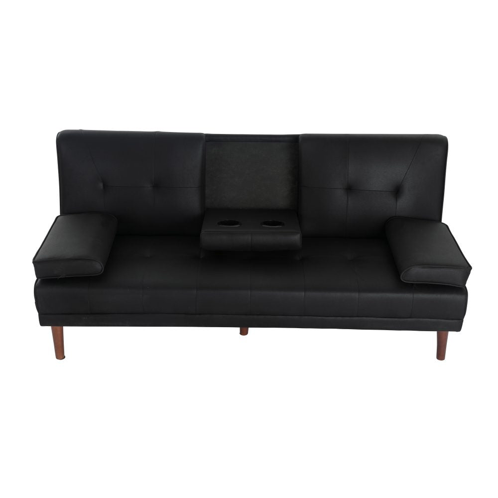 3 Seater Adjustable Sofa Bed With Cup Holder Black 8