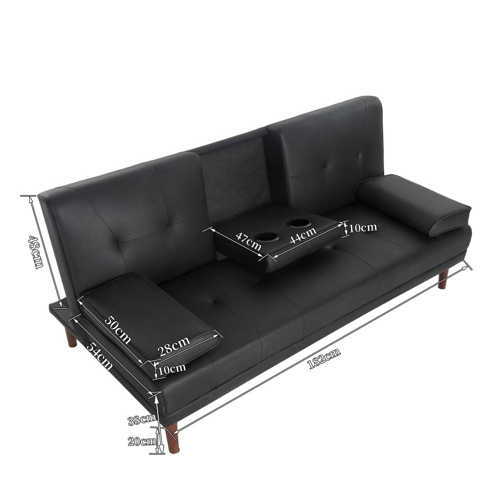 3 Seater Adjustable Sofa Bed With Cup Holder Black 10
