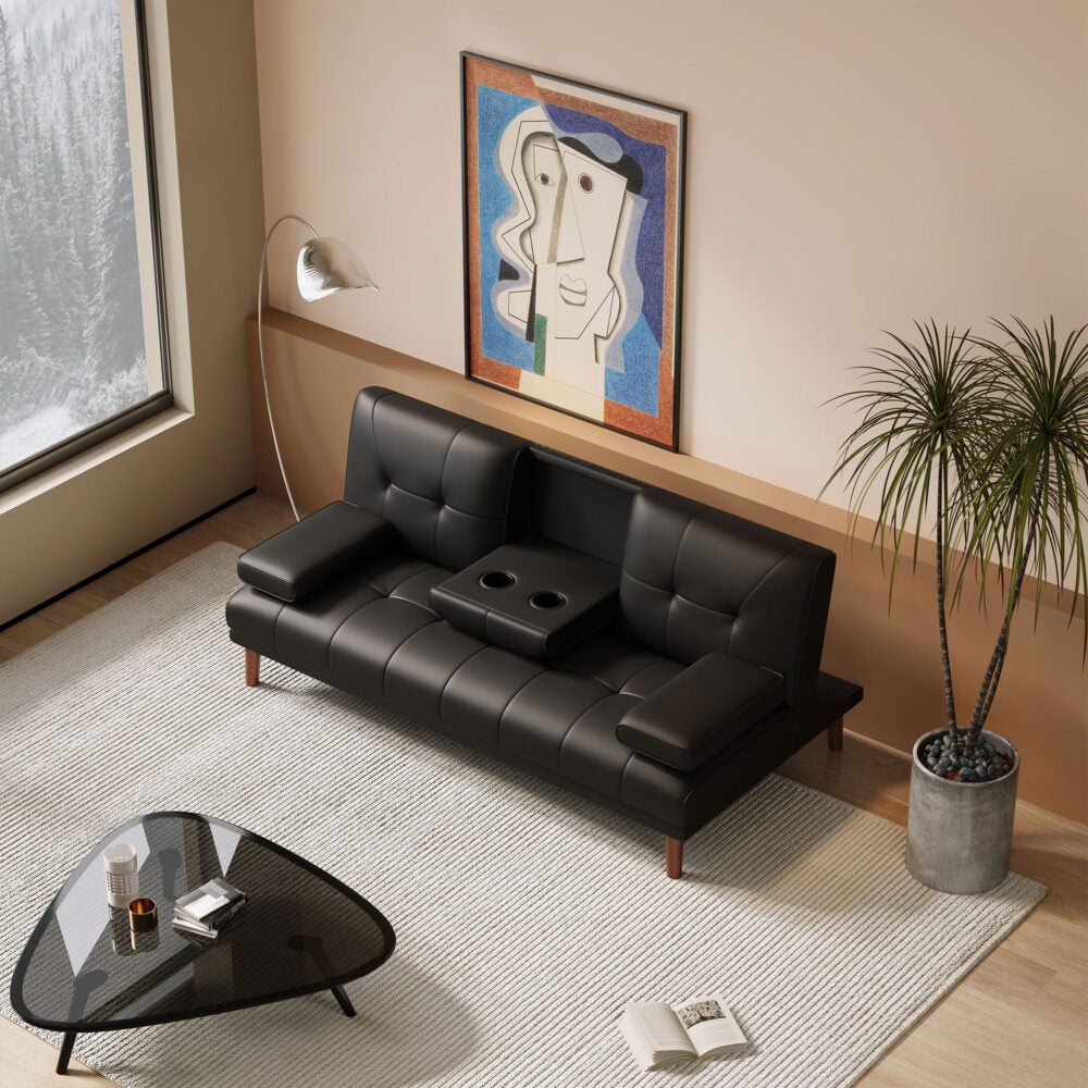 3 Seater Adjustable Sofa Bed With Cup Holder Black 4