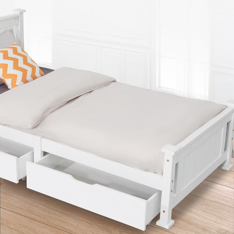 2 x Wooden Bed Frame Storage Trundle Drawers-White 3