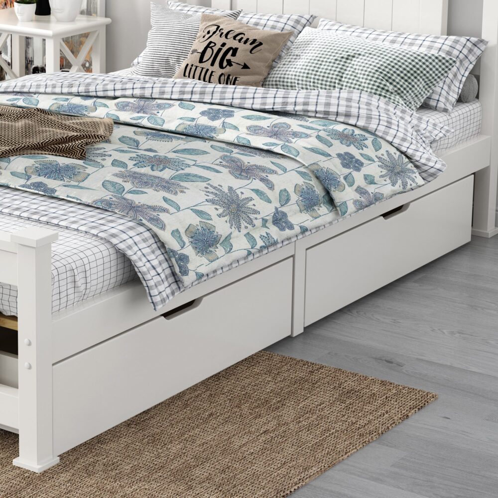 2 x Wooden Bed Frame Storage Trundle Drawers-White 4