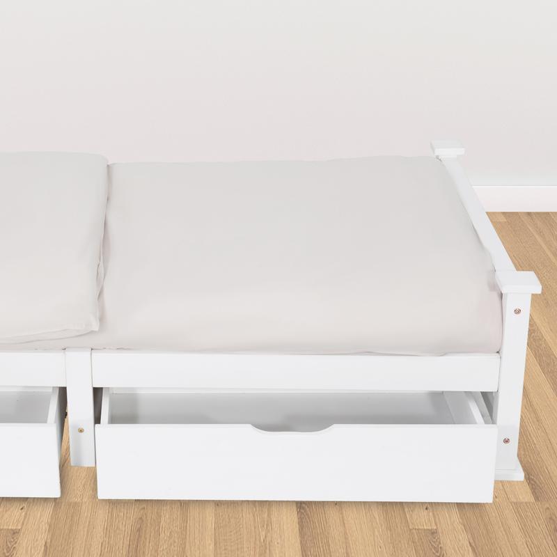 2 x Wooden Bed Frame Storage Trundle Drawers-White 7