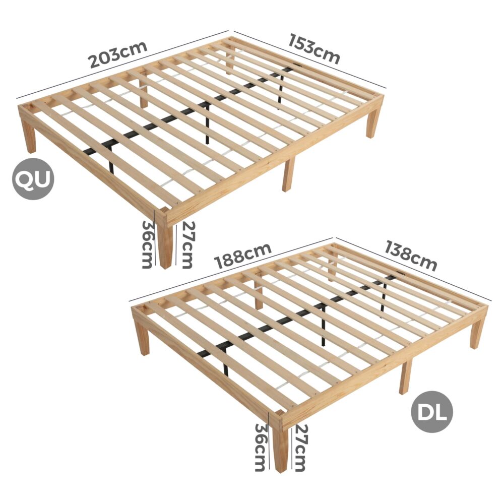 Warm Wooden Natural Bed Base Frame – Queen 7