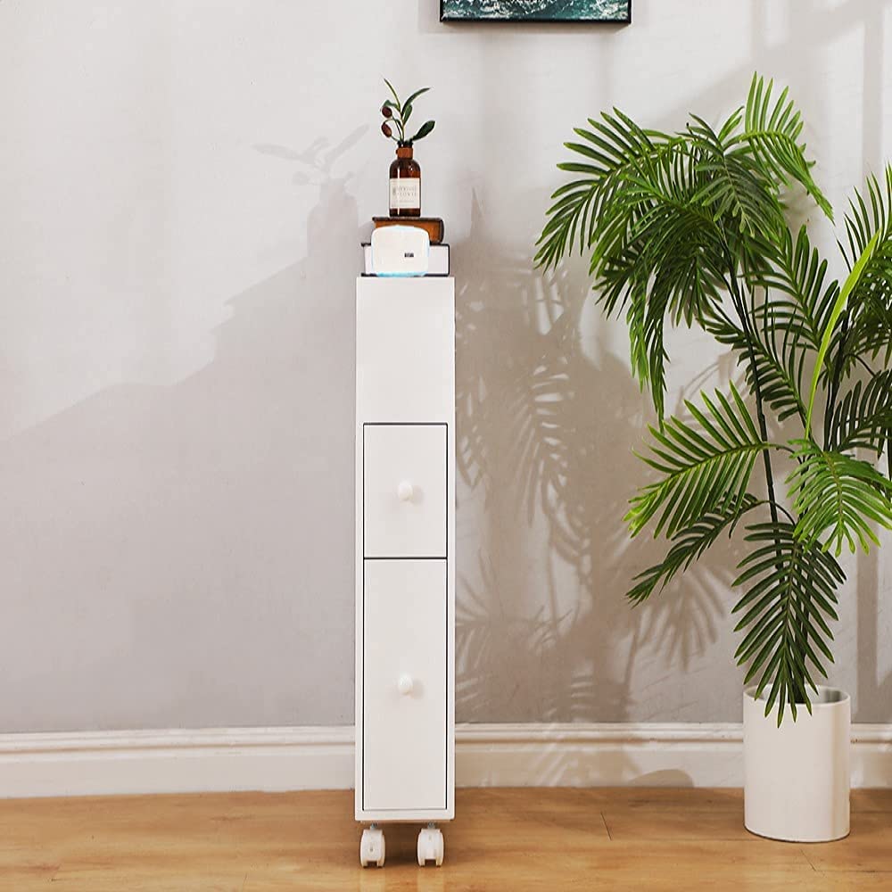 Removable Bathroom Side Cabinet Toilet Caddy with Storage Drawers- White 5