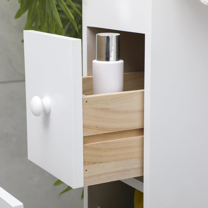 Removable Bathroom Side Cabinet Toilet Caddy with Storage Drawers- White 6