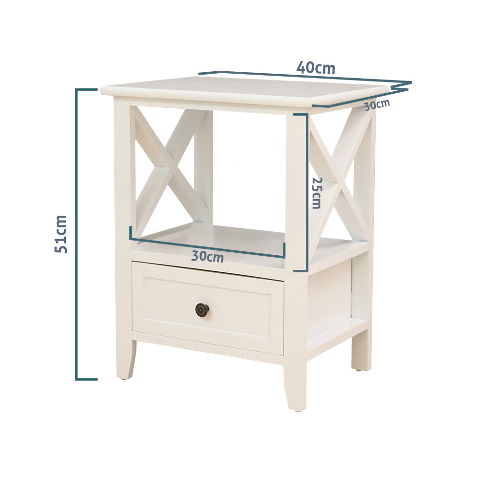 2-tier Bedside Table with Storage Drawer 2 PC Rustic White 12