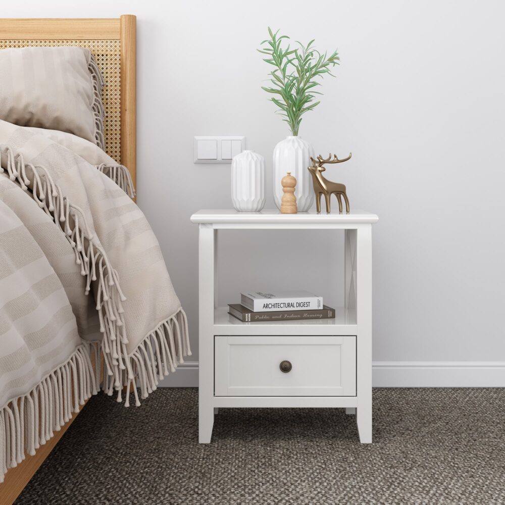 2-tier Bedside Table with Storage Drawer 2 PC Rustic White 3