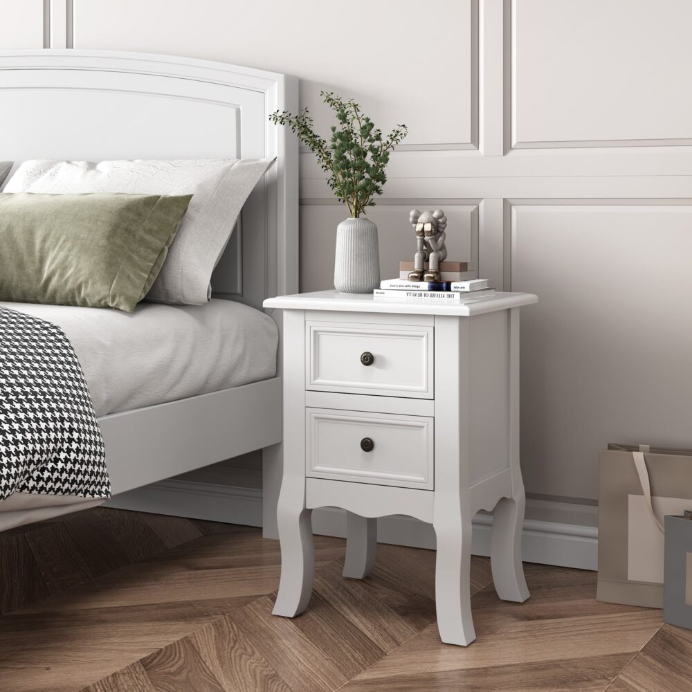 French Bedside Table Nightstand White Set of 2 3
