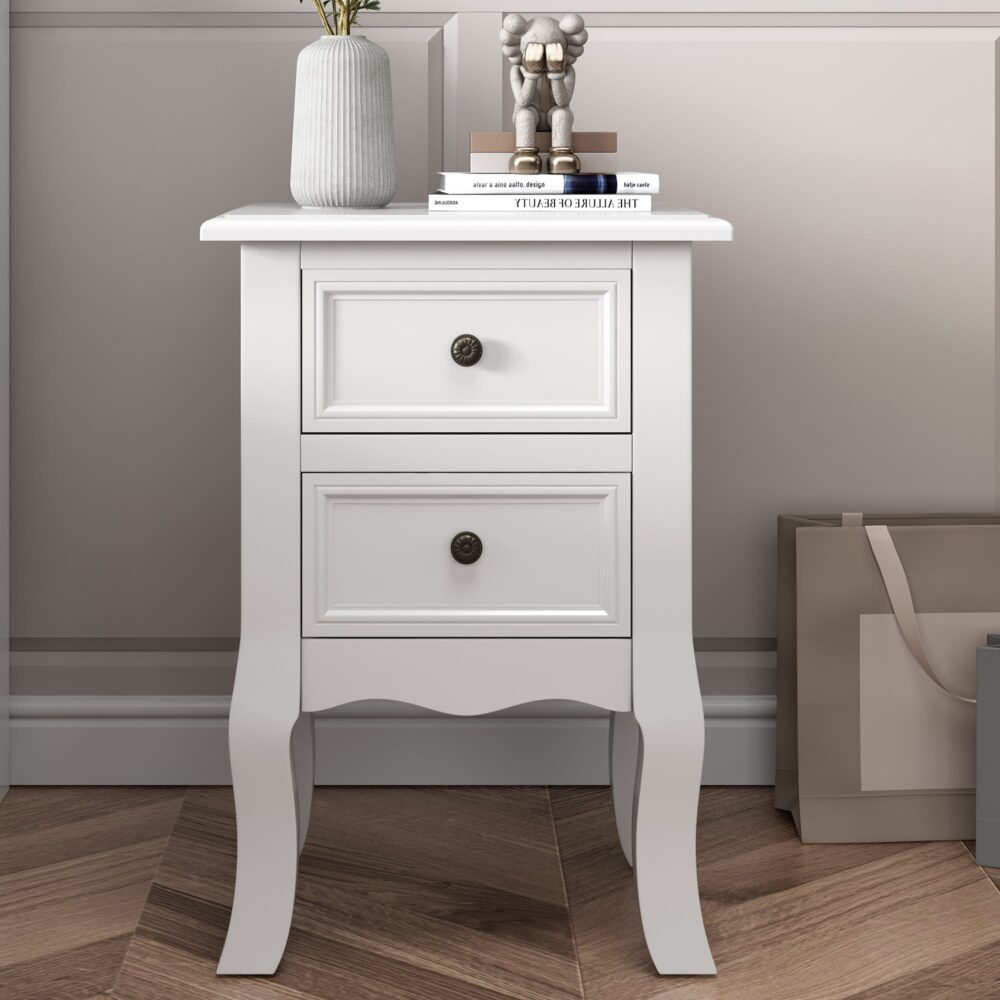 French Bedside Table Nightstand White Set of 2 4