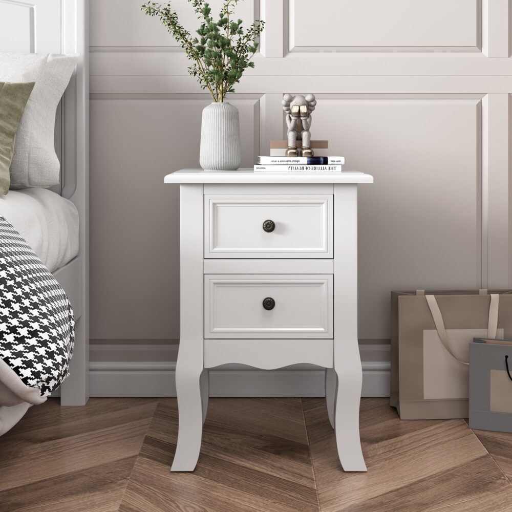 French Bedside Table Nightstand White Set of 2 5