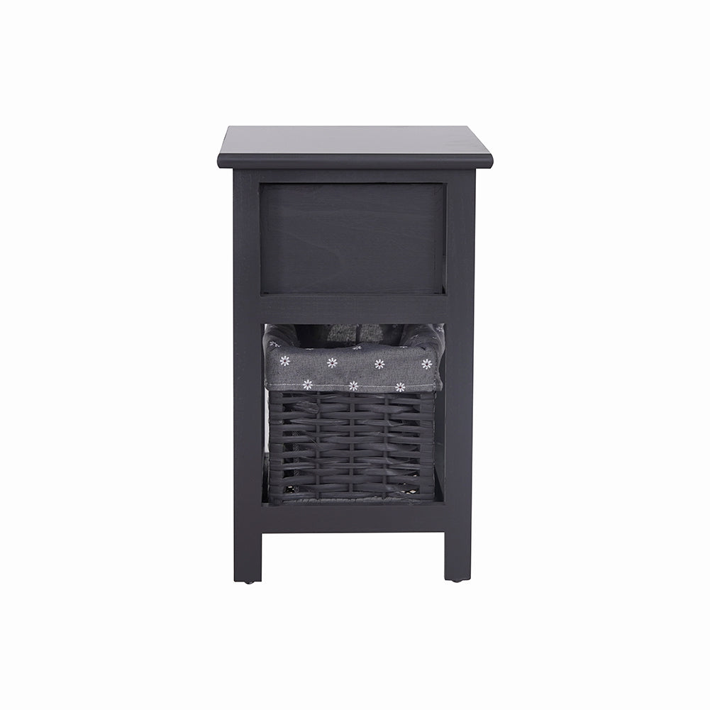 Grey Bedside Table with Wicker Basket 4