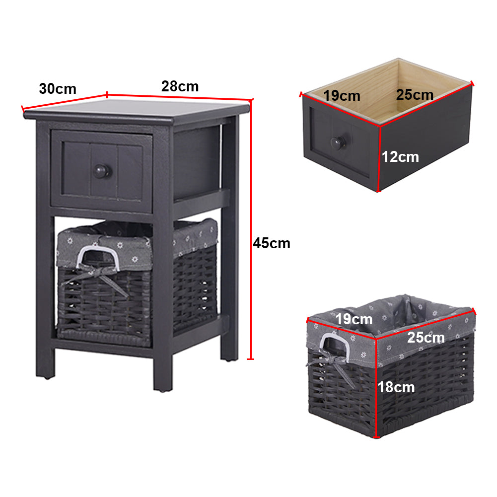 Grey Bedside Table with Wicker Basket 9
