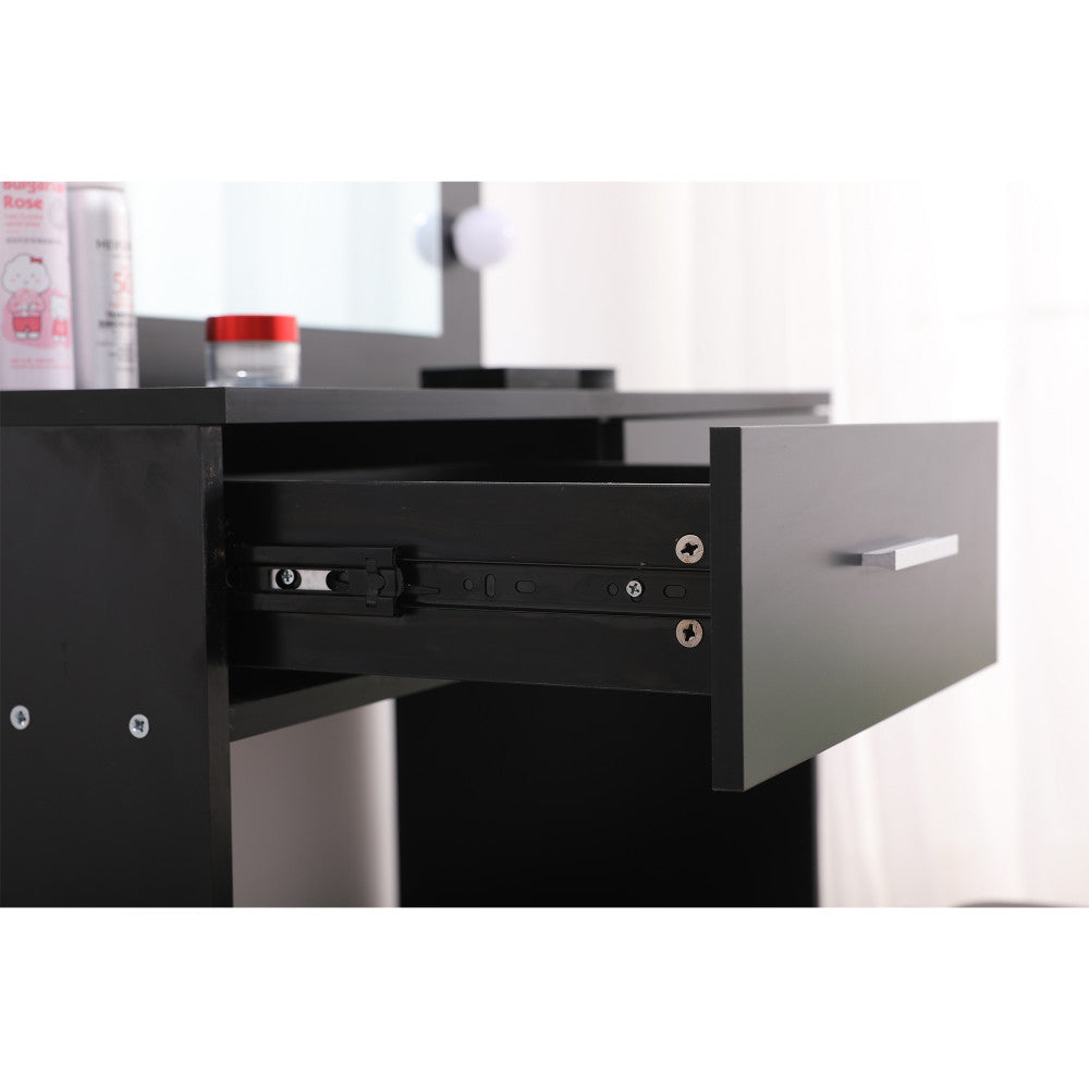 Fidel Vanity Set with Cushioned Stool and Lighted Mirror- Black 8