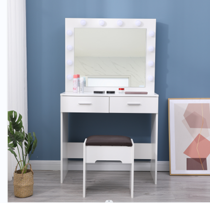 Fidel Vanity Set with Cushioned Stool and Lighted Mirror- White 7