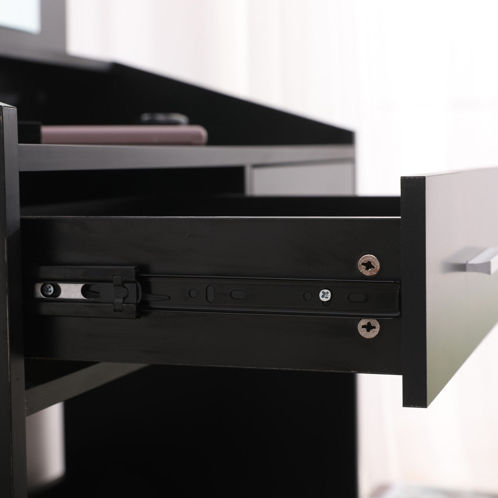 Diana Vanity Set with Shelves Cushioned Stool and Lighted Mirror- Black 10