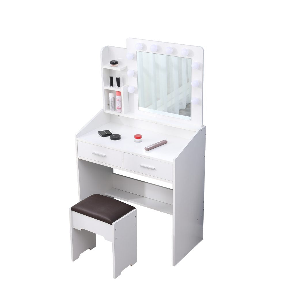 Diana Vanity Set with Shelves Cushioned Stool and Lighted Mirror- White 3