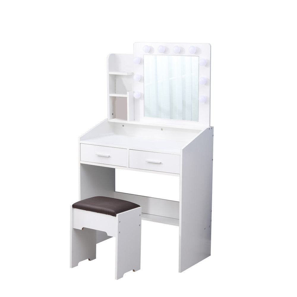 Diana Vanity Set with Shelves Cushioned Stool and Lighted Mirror- White 7