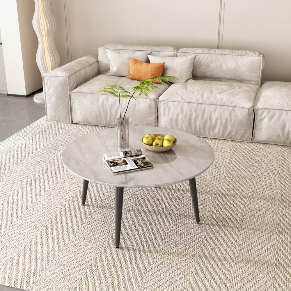 Minimalist Marble Effect Round Coffee Table 4