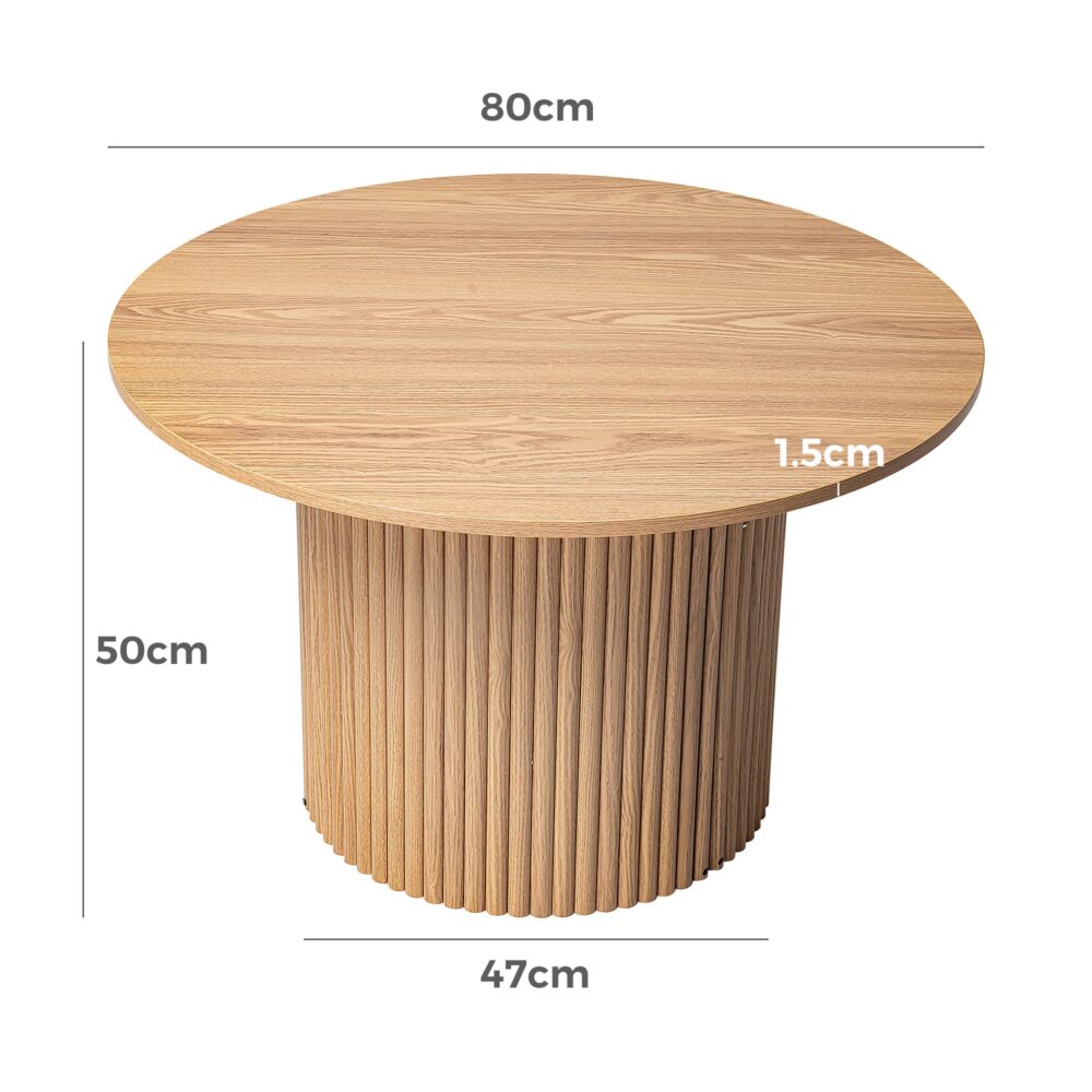 Luxe Ribbed Round Coffee Table Wooden 7