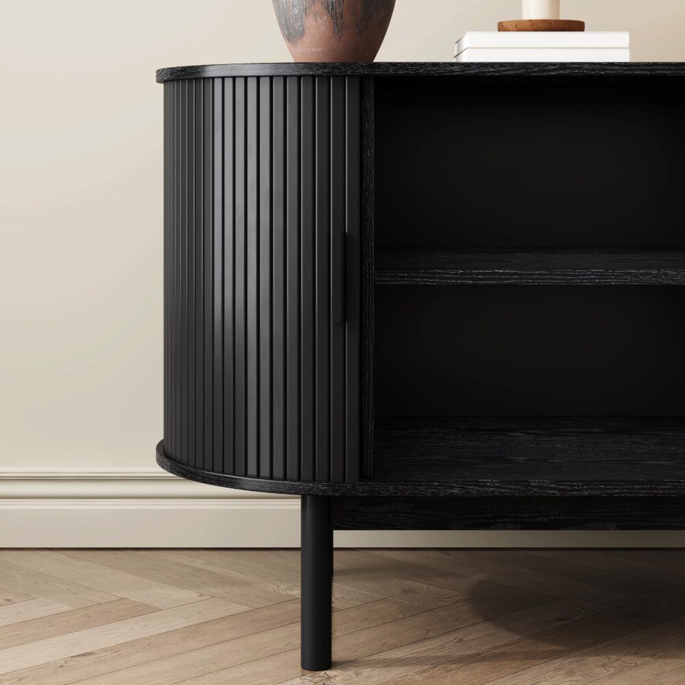 Mid-Century Black Ribbed Sideboard Cabinet 4