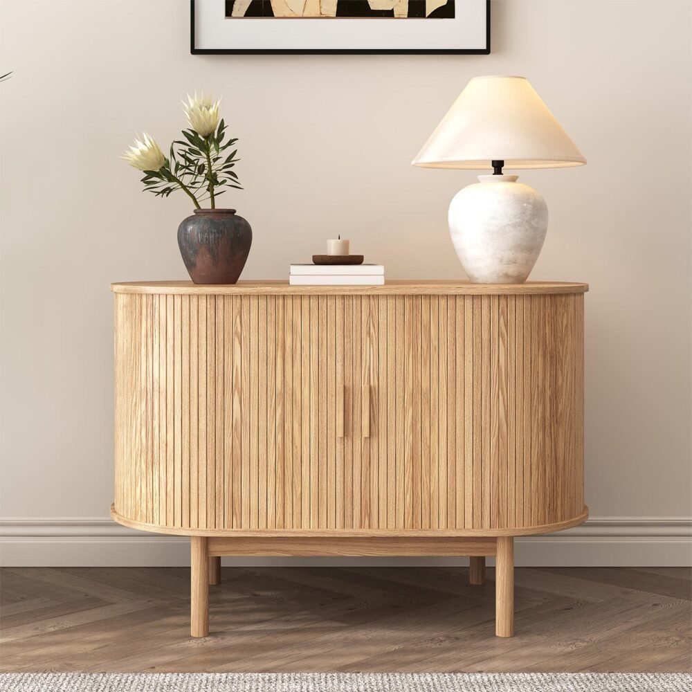 Natural Wood Ribbed Sideboard Cabinet 3