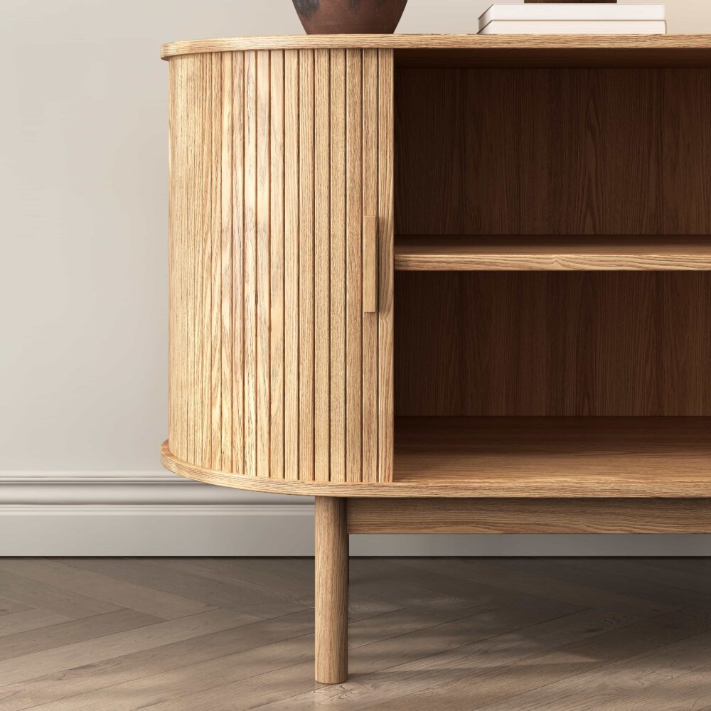 Natural Wood Ribbed Sideboard Cabinet 4