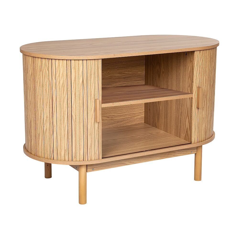 Natural Wood Ribbed Sideboard Cabinet 6