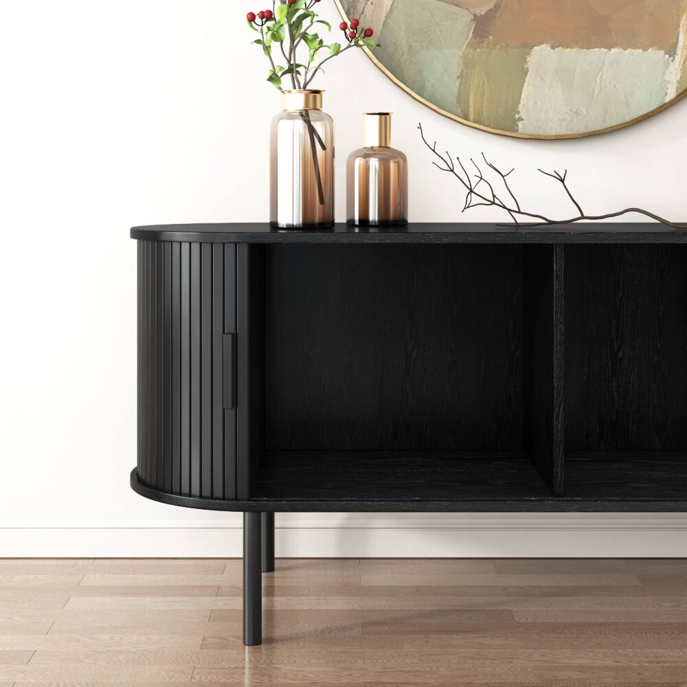 Ribbed Black Sideboard with Sliding Doors 3