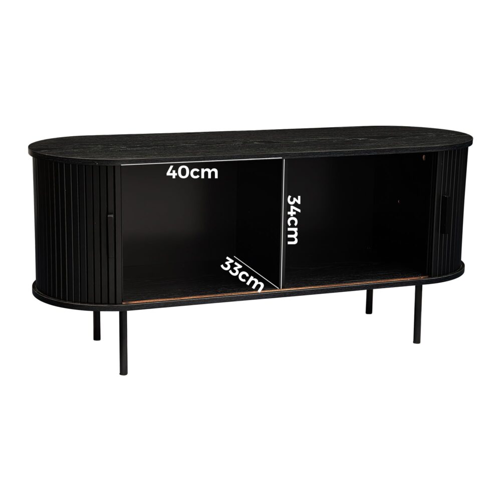 Ribbed Black Sideboard with Sliding Doors 10