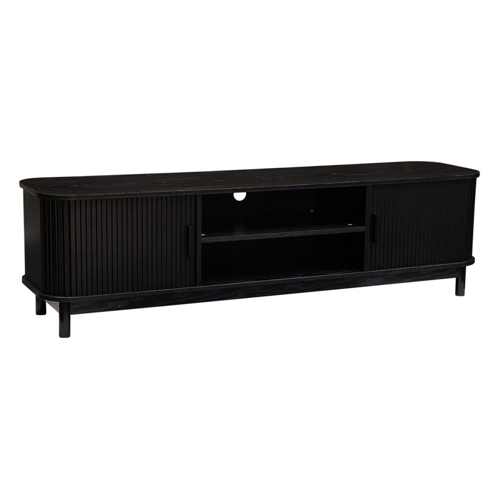 160cm Ribbed Black Entertainment Unit 4