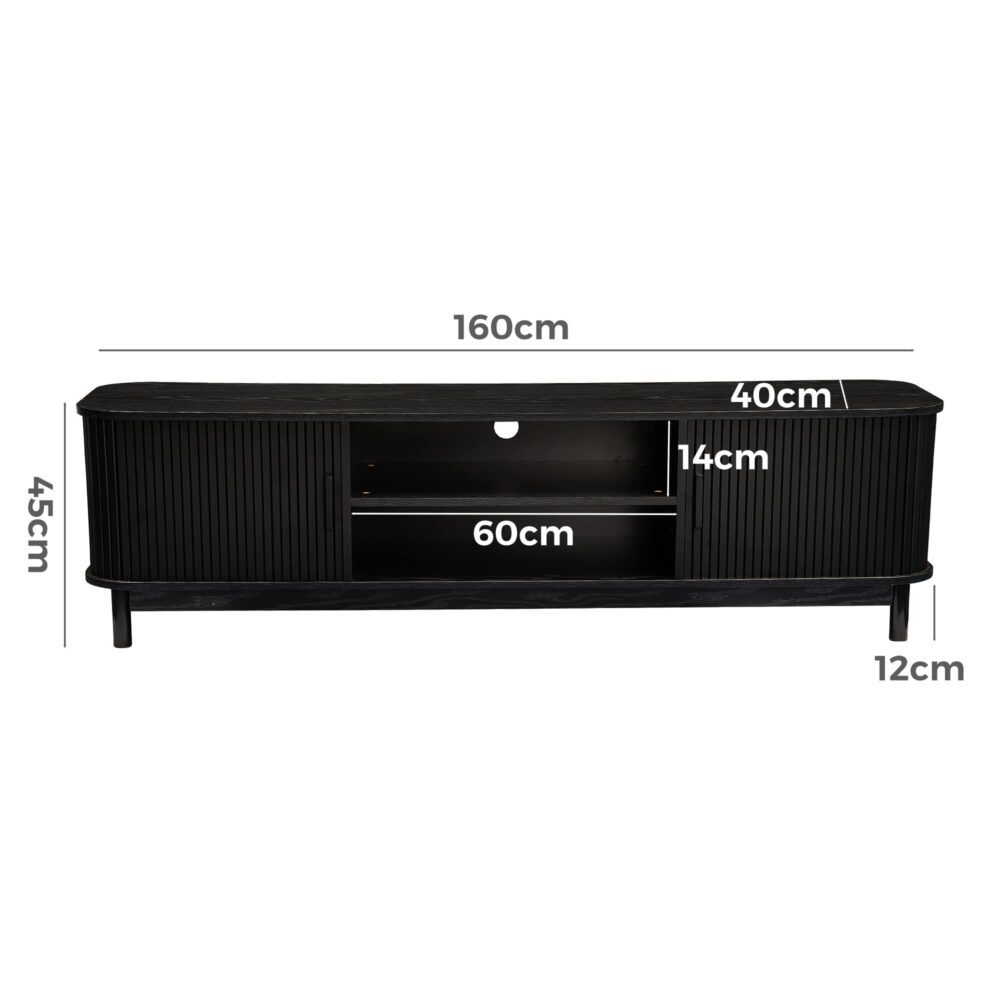 160cm Ribbed Black Entertainment Unit 8