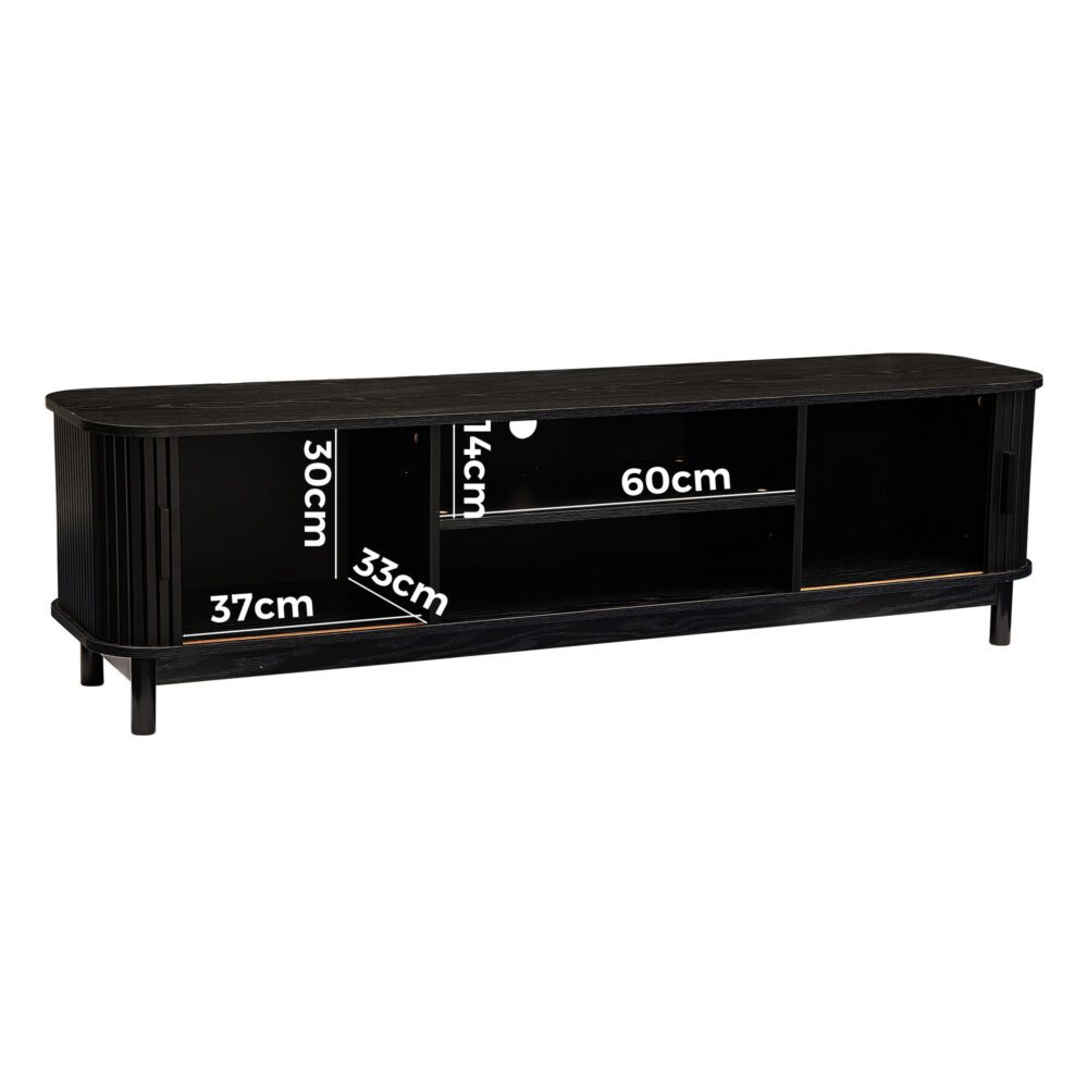 160cm Ribbed Black Entertainment Unit 7