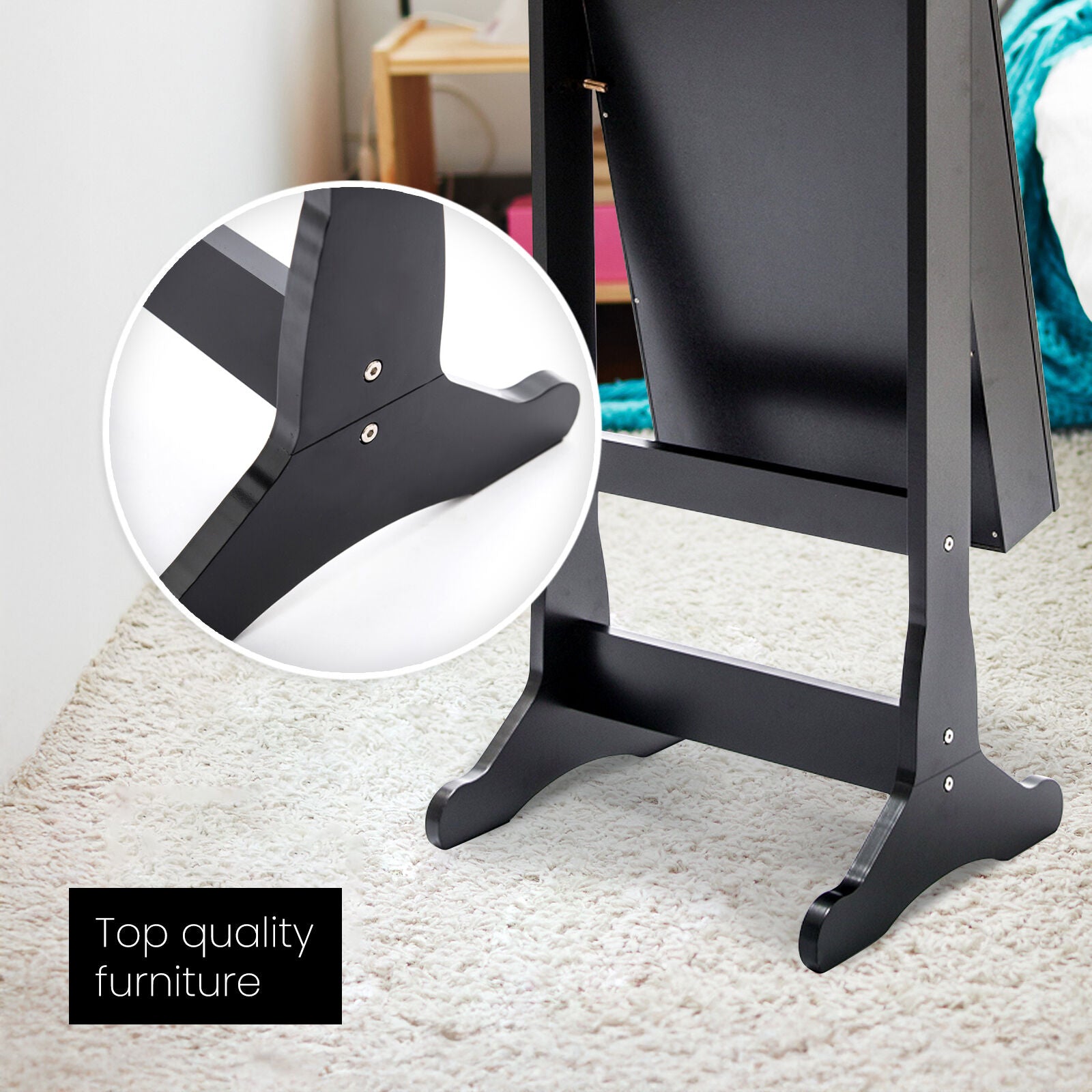 Mirror Jewellery Cabinet Organiser 2 Drawers LOWE 146cm BLACK 4