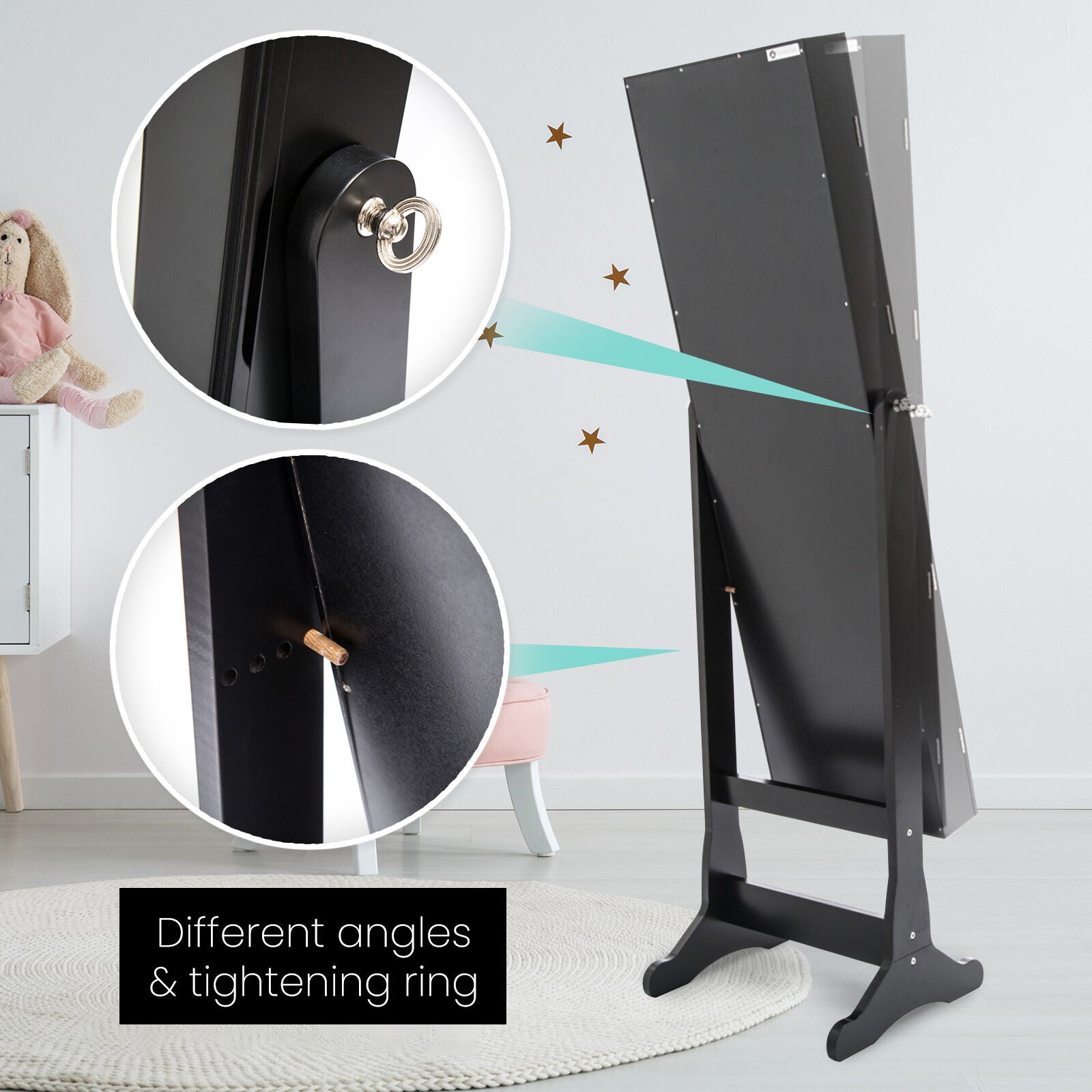 Mirror Jewellery Cabinet Organiser 2 Drawers LOWE 146cm BLACK 5