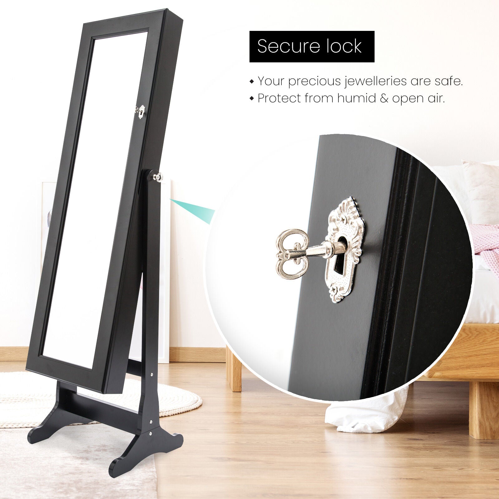 Mirror Jewellery Cabinet Organiser 2 Drawers LOWE 146cm BLACK 6