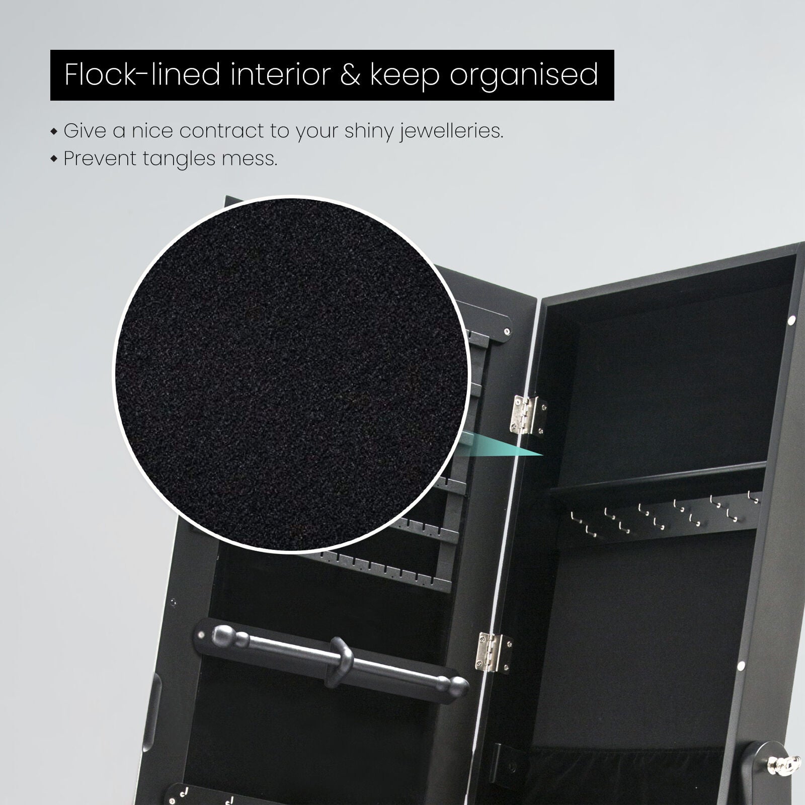 Mirror Jewellery Cabinet Organiser 2 Drawers LOWE 146cm BLACK 7