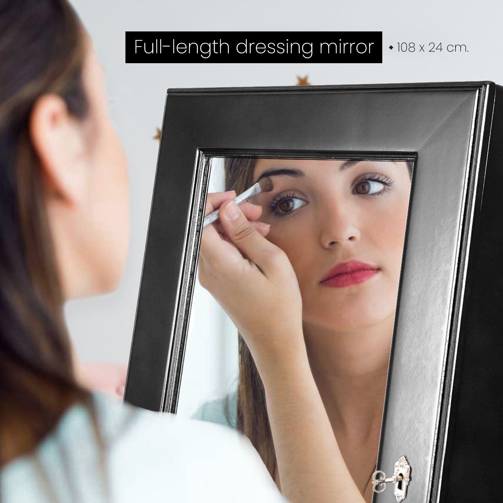 Mirror Jewellery Cabinet Organiser 2 Drawers LOWE 146cm BLACK 9