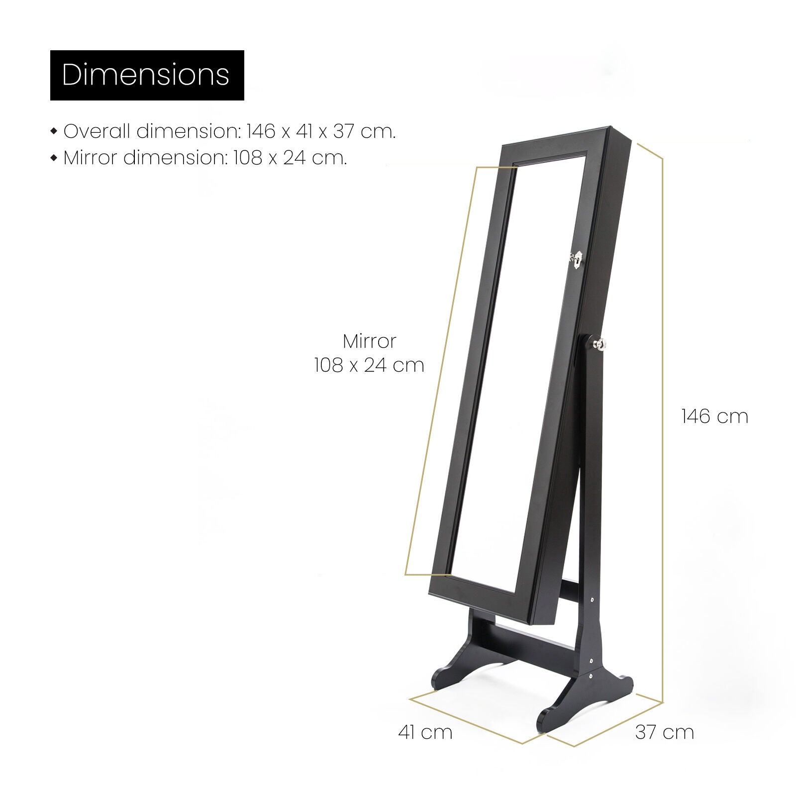 Mirror Jewellery Cabinet Organiser 2 Drawers LOWE 146cm BLACK 11