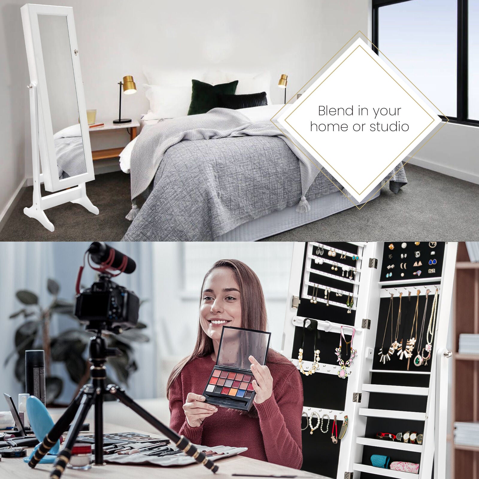 Mirror Jewellery Cabinet Organiser 2 Drawers LOWE 146cm WHITE 3