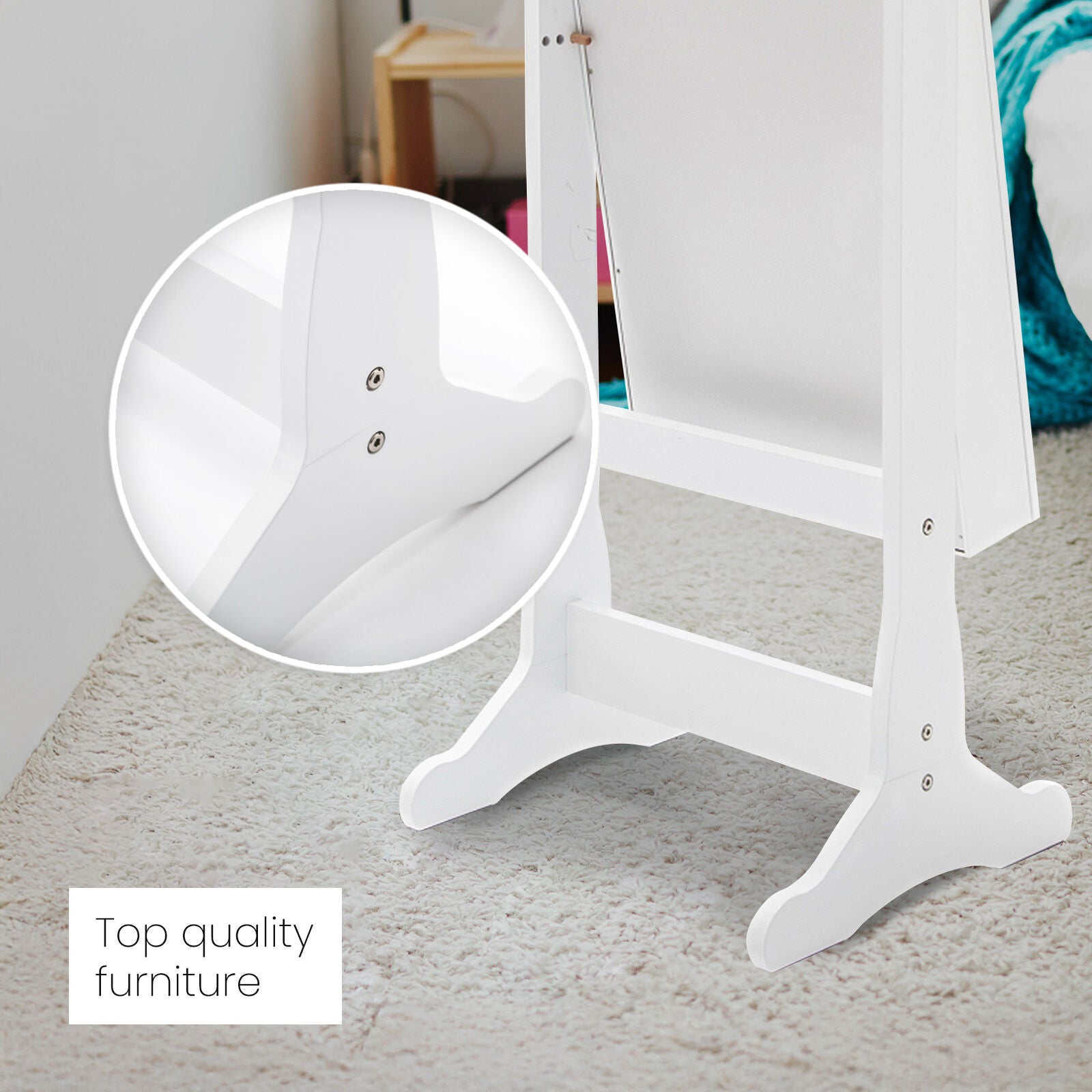 Mirror Jewellery Cabinet Organiser 2 Drawers LOWE 146cm WHITE 4