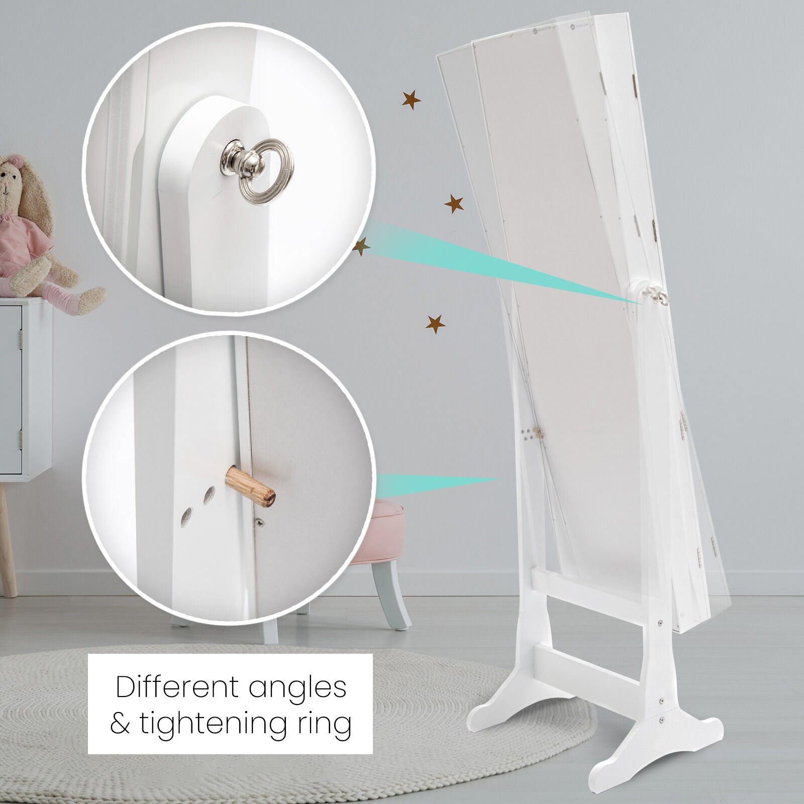 Mirror Jewellery Cabinet Organiser 2 Drawers LOWE 146cm WHITE 5