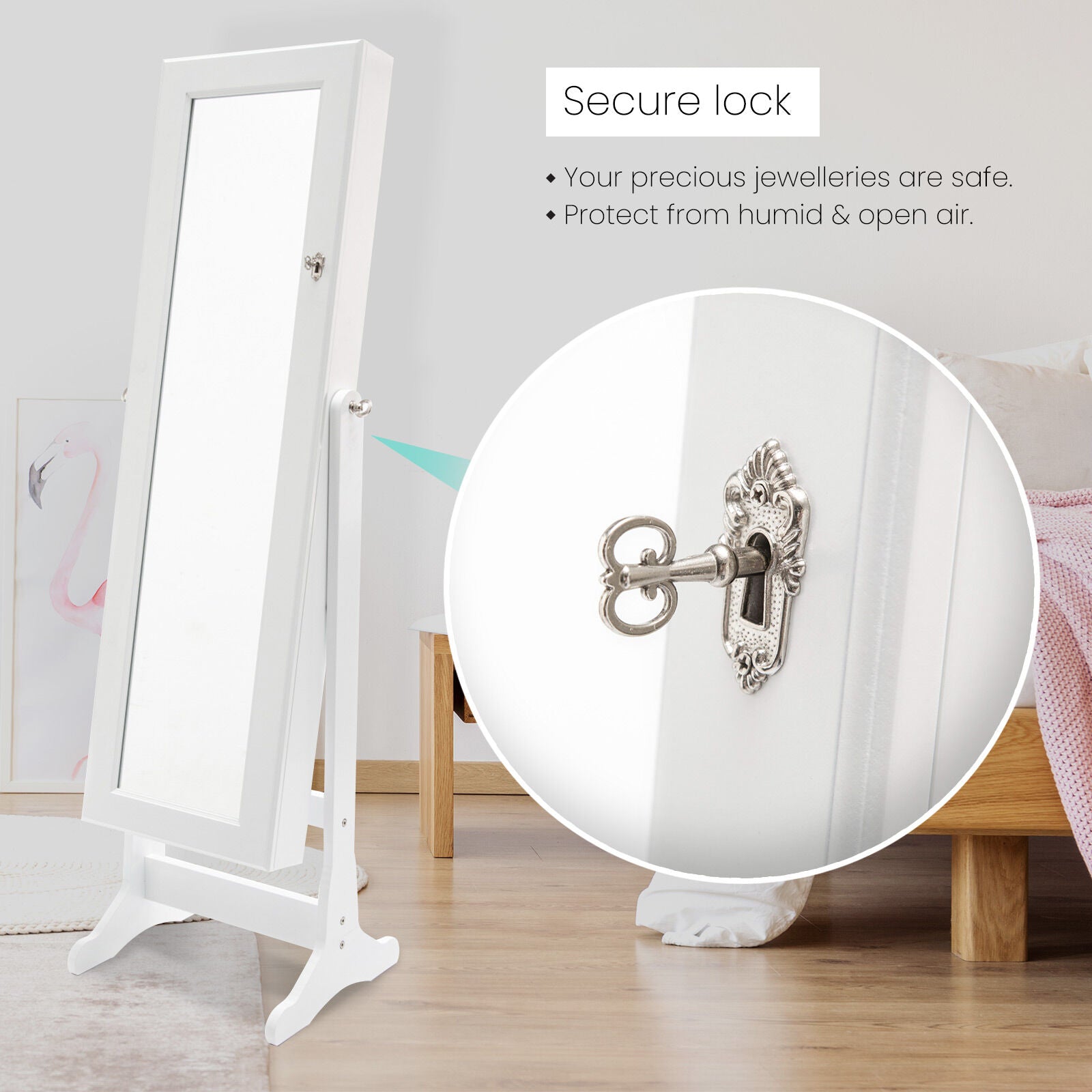 Mirror Jewellery Cabinet Organiser 2 Drawers LOWE 146cm WHITE 6