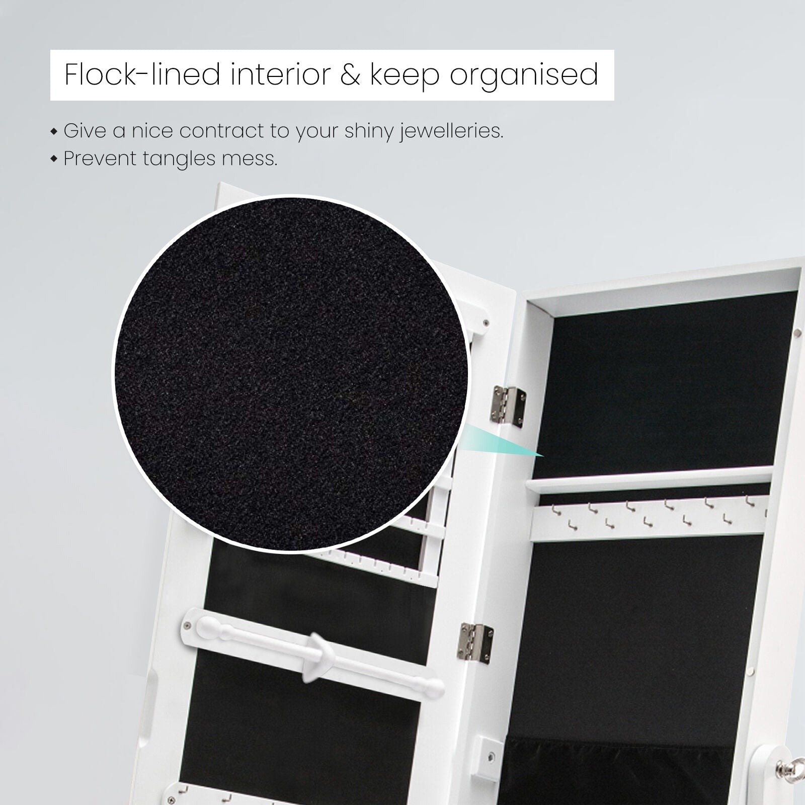 Mirror Jewellery Cabinet Organiser 2 Drawers LOWE 146cm WHITE 7