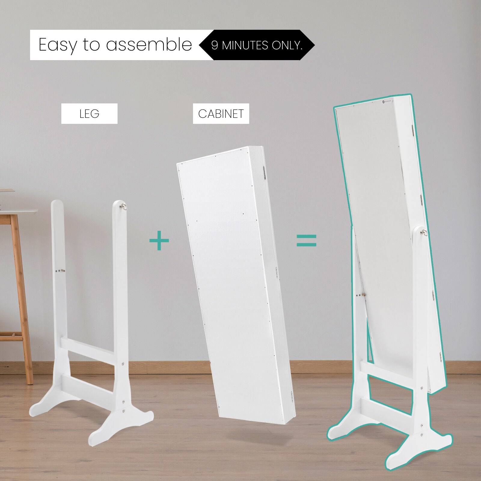 Mirror Jewellery Cabinet Organiser 2 Drawers LOWE 146cm WHITE 10