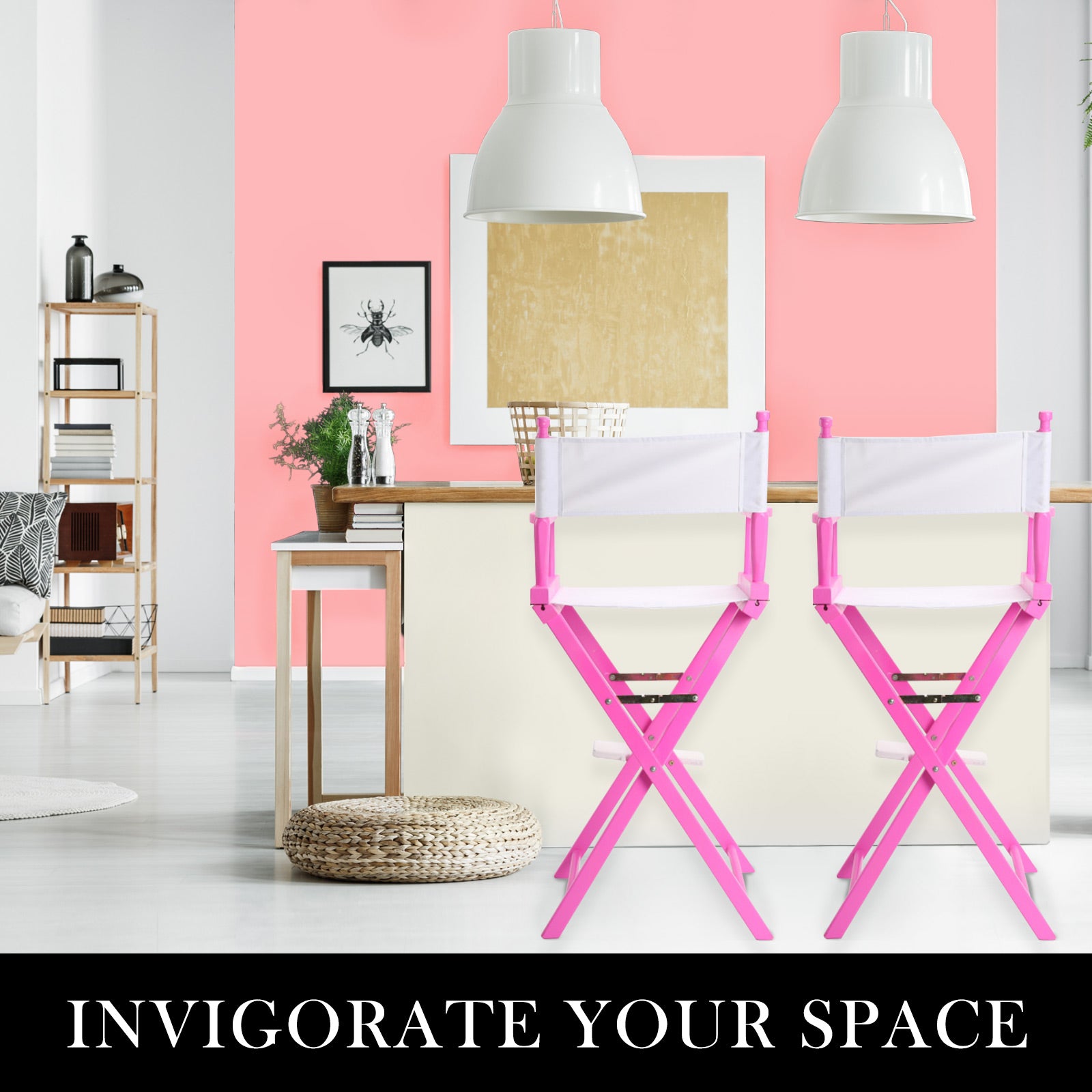 2X Director Movie Folding Tall Chair 76cm PINK HUMOR 6